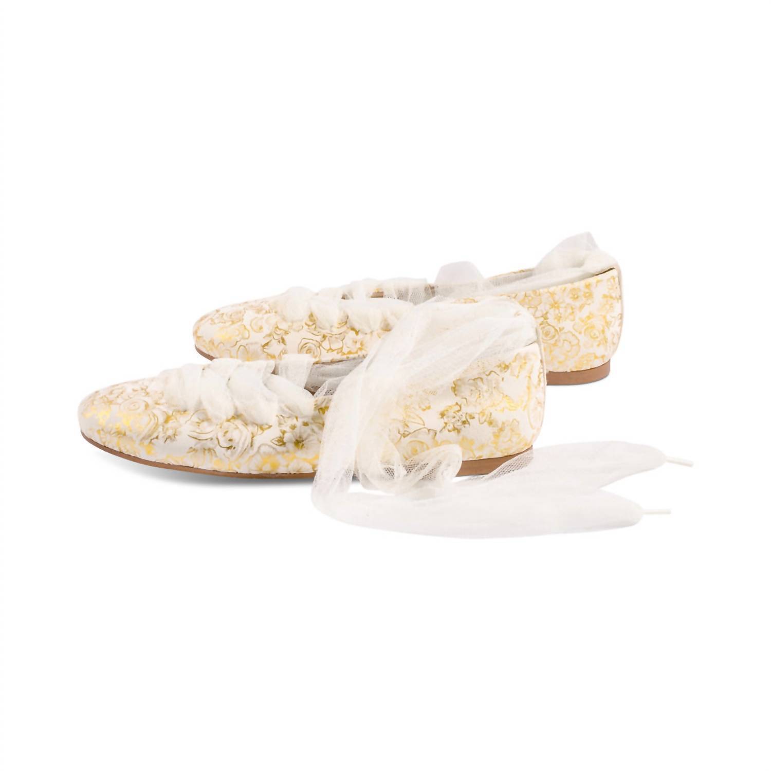 New Papanatas Women's Laced Ballerina Flat In Gold Floral